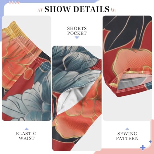 ZZXXB Peony Flowers Pattern Boys Long Pants Soft Trousers Elastic Waist Kids Lounge Bottoms with Pockets S-XL4