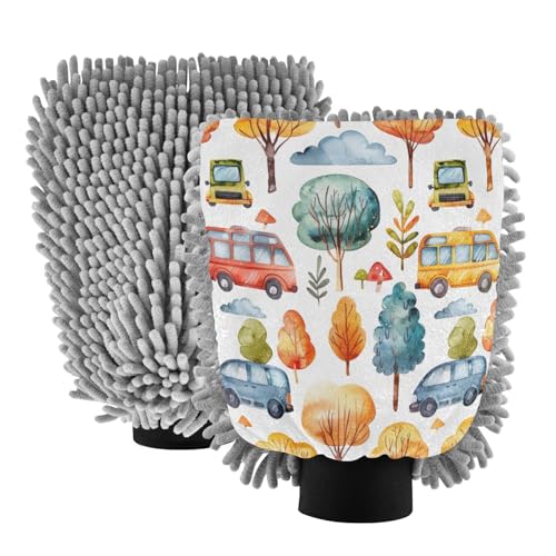 Kigai Cartoon Car Car Wash Mitt Microfiber, 2Pcs Scratch Free Lint-Free, Premium Chenille Microfiber Mitt Car Wash Brush-L