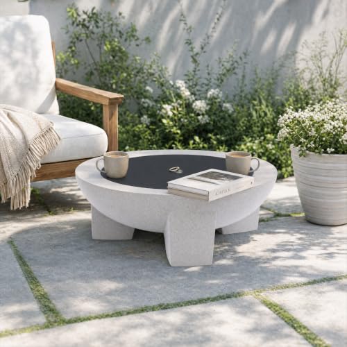 Image of Round Wood Burning fire Pit Outdoor Fireplace for Patio-29.5 inch Gray | MGO Cement Material,BBQ Firepit,Family S'mores Fun,Compact Firepit,Small Spaces,for Garden Backyard ,Outdoor Gatherings