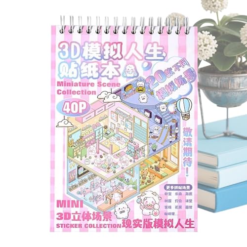 Libro di scene di adesivi, fantasia in miniatura, arte carina, collezione di adesivi per ragazzi e ragazze, per amanti, famiglia, bambini, giovani, adolescenti e adulti