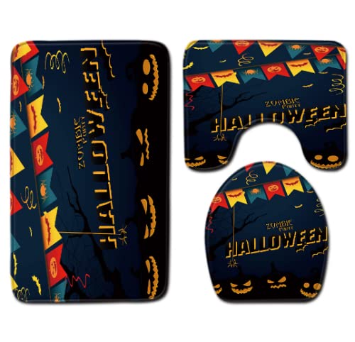 Badezimmerteppich-Set, Halloween-Kürbis-Muster, 3 Stück/Set, rutschfest, saugfähig, WC-Sitzbezug, Badematte, Deckelbezug… – Bild 3