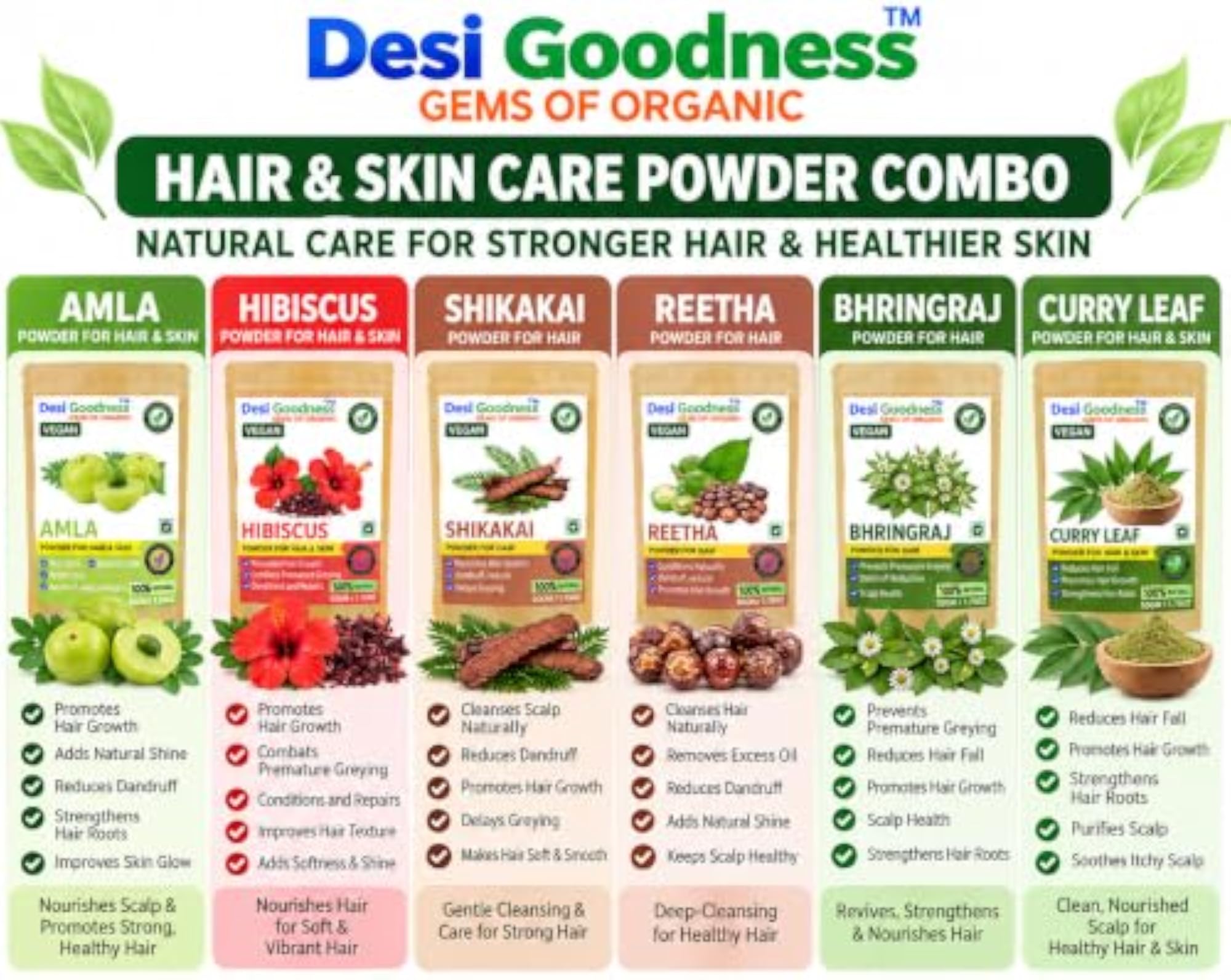 Natural Hair Care Powder Set, 50g Each