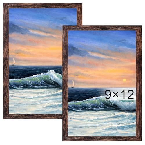 Image of LUCKYLIFE 9x12 Picture Frame Brown for Wall Mounting, 2 Pack