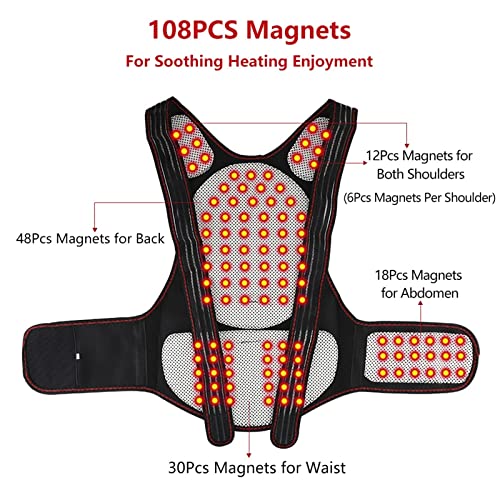 Correcteur de posture auto-chauffant à tourmaline et aimants dorsaux