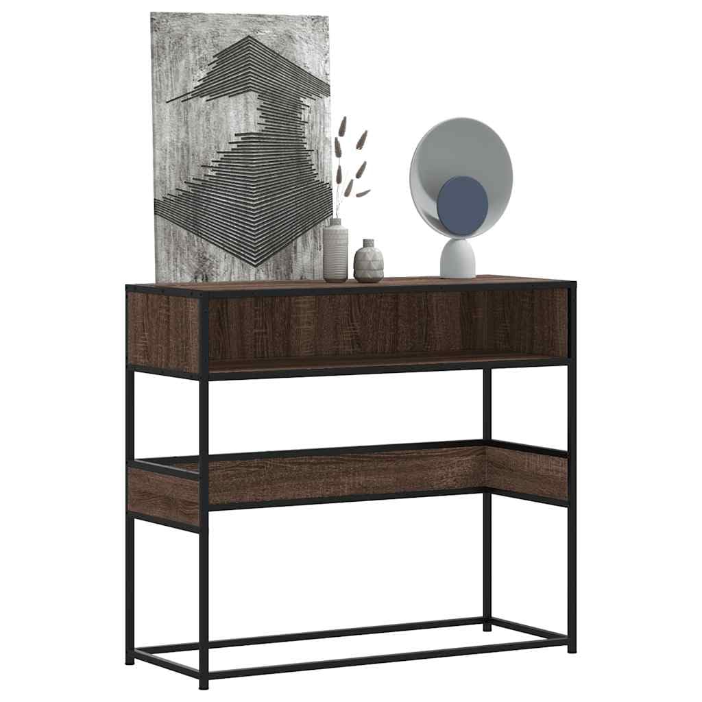 SXZenSpace Console Table Brown Oak 90x35x80 cm, Engineered Wood & Metal Frame, Sofa Hallway Stand, Sturdy 70 kg Load, Industrial Accent Piece for Living Room Bedroom Corridor