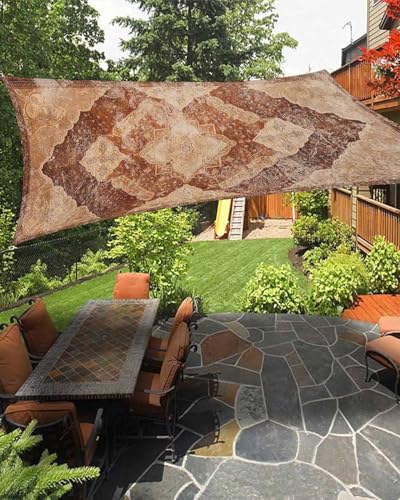 Waterproof Sun Shade Sail Meddle Century Vintage Brown Mural Pattern Outdoor Patio Sun Shades Canopy UV Block Water Resistant Sunshade for Garden Backyard Deck Pergola 12x16 Ft