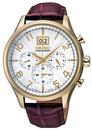 [ZCR[]Seiko rv Chronograph Silver Dial Brown Leather Watch SPC088 Y [sAi]