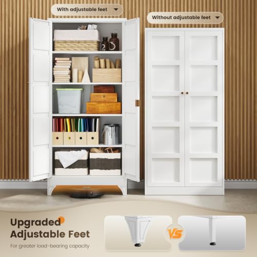 Image of Yizosh Metal Storage Cabinet with 2 Doors and 4 Adjustable Shelves,- 72 inch White Kitchen Pantry Storage Cabinet for Kitchen,Living Room,Dining Room