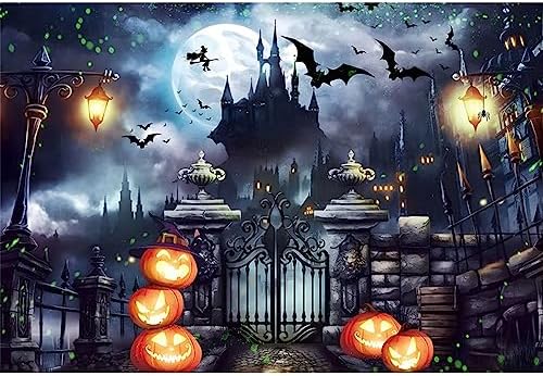 Halloween Castle Backdrop Scary Graveyard Pumpkin Lantern Photography Background Full Moon Night Kids Family Party Decorations Photo Props