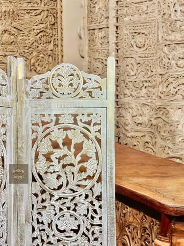 Image of Wooden Room Partition and Folding Privacy Screens for Bedroom Home Office Room Divider Room Partition (6 Feet 4 Panel Each Panel Size 72X20 Inch Golden Shading with Stand