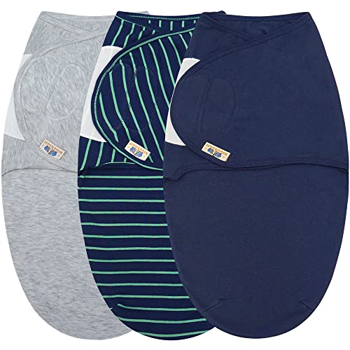 Image of BlueSnail Adjustable Baby Cotton Swaddle Wrap, Ultra Soft Newborn Swaddle Blanket (3 Pack,0-3 Month)(Gray+Navy+Navy)
