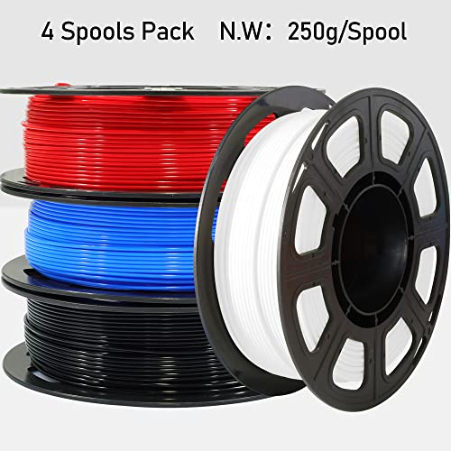 Image of 1.75mm Normal PLA 4 Most Basic Colors Bundle Pack: Black Red White Blue, Each Spool 250g, 4 Spools Packed, Total 1Kg 3D Printing Filament Material with One Extra 3D Print Tool by MIKA3D