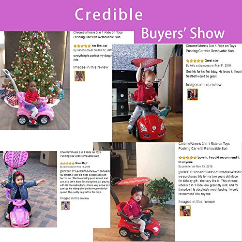 ChromeWheels 3 in 1 Ride on Toys Pushing Car with Removable Sun Visor,Mega Car for Toddler Wagon Handle Stroller,Color Pink - Thumbnail 5
