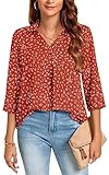 Aodemo Womens Summer Collared V Neck 3/4 Sleeve Shirts Business Casual Pleated Tops Loose Work Dressy Blouses 3XL, Orange Red Dot