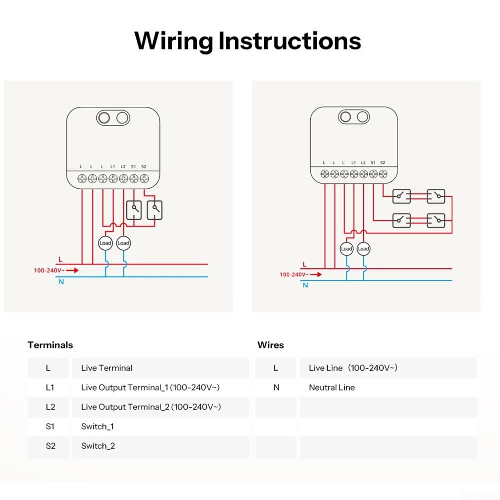 per Zigbee Smart Switch Dual Channel No Neutral Wire per zigbee | Non è necessario alcun filo neutro, facile da montare, doppi canali indipendenti, carico totale 12 A, installazione semplice