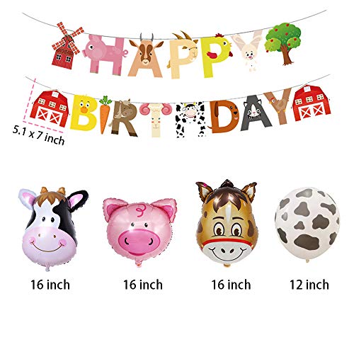 JeVenis 29 PCS Farm Animals Birthday Decoration Farm Animals Birthday Banner Farm Animals Party Supplies Cow Balloons for Animal Birthday