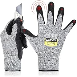 Guantes De Proteccion Carpinteria DEX FIT Guantes Anticortes de Nivel 5 Cru553, Ajuste Cómodo Elástico 3D, Buen Agarre, Recubrimiento de Espuma Duradero de Nitrilo, Táctil, Fino y Ligero, Lavable, Gris 8 (M) 1 Par