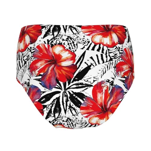 Watercolor Tropical Red Hibiscus Girls' Underwear Soft Cotton Little Girls Panties Comfort Briefs2