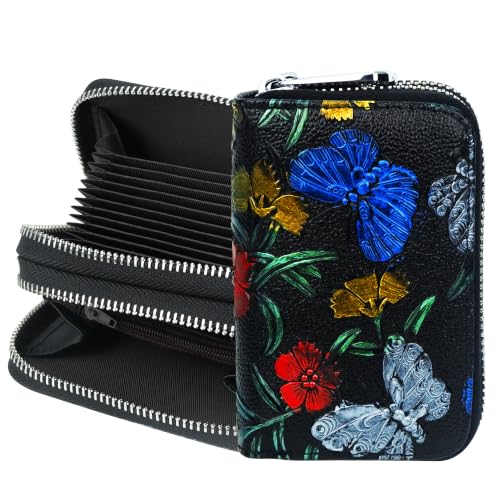Image of CONISY Small Leather Womens Credit Card Holder Wallet with RFID Blocking (Butterfly)