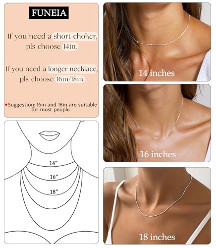 FUNEIA 925 Sterling Silver Necklace for Women Trendy Dainty Real Silver Chain Necklace Simple Thin Box Chain Beaded Chain Snake Chain Herringbone Necklaces Jewelry 14/16/18 Inch3