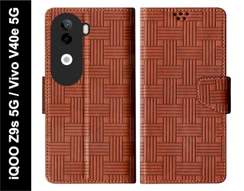 Image of SBMS Flip Cover for iQOO Z9s 5G / Vivo V40e 5G Back Cover Case with Magnatic Closure | Inbuilt Stand | Card & Money Pocket (Mat Tan)