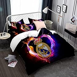 CHAOSE-ESB Juego De Ropa De Cama Equipo De Fútbol Funda Nórdica Cómodo Niño Niña 3 Piezas Juego De Cama Blanco Y Negro 50x75cm Funda De Almohada Microfibra (E,(220x 240cm)-Cama de 150/160)