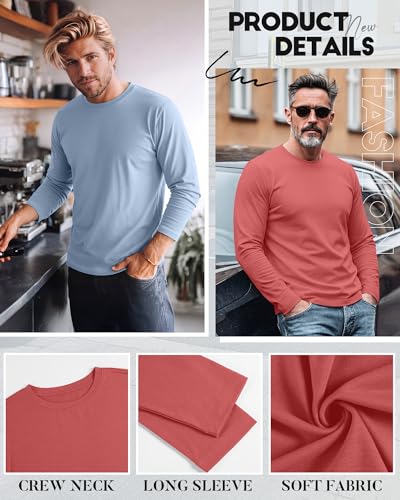 Image of August Alley 4 Pack Men's Big and Tall Cotton Shirts L-7xl, Long Sleeve Oversized Tops Loose Casual Large T-Shirts Basic Tee