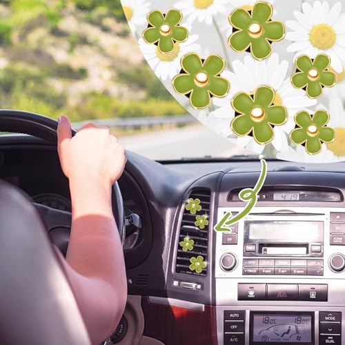 Image of Frienda 6 Pcs Daisy Flower Air Vent Clip Accessories Air Conditioning Outlet Clip Car Freshener Dashboard Accessories Charm Car Inter Decor(Green)