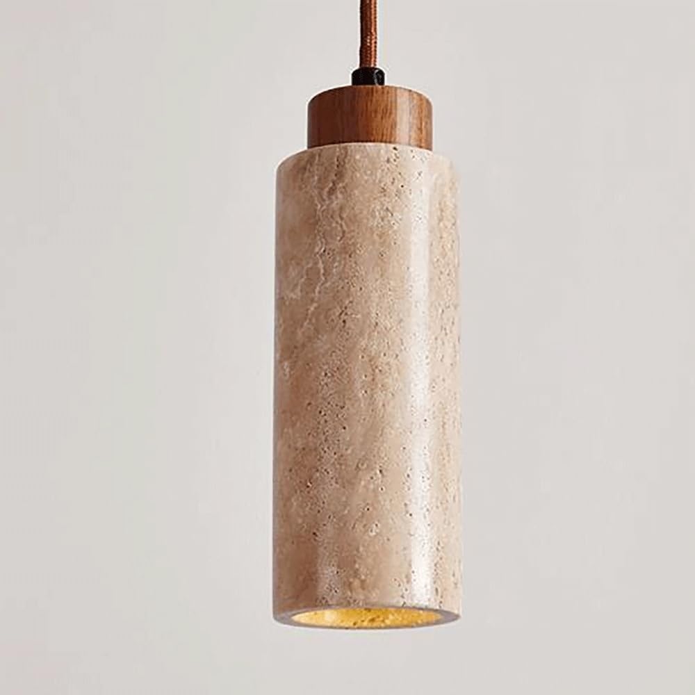 Granestner Pendant lamp Long Tube Yellow Travertine Flute Downlight Bedroom Bedside Pendant Light E27 Stone Suspension Lamps Chandeliers(Color:Default)