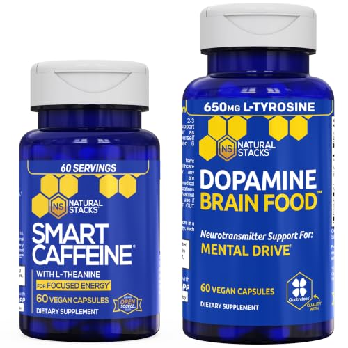 NATURAL STACKS Smart Caffeine + Dopamine Brain Food Bundle - Supports Energy, Focus & Mental Drive* - 120 Total Capsules