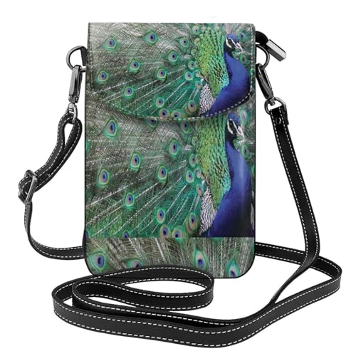 Porte-téléphone paon en cuir PU avec rangements cartes de crédit