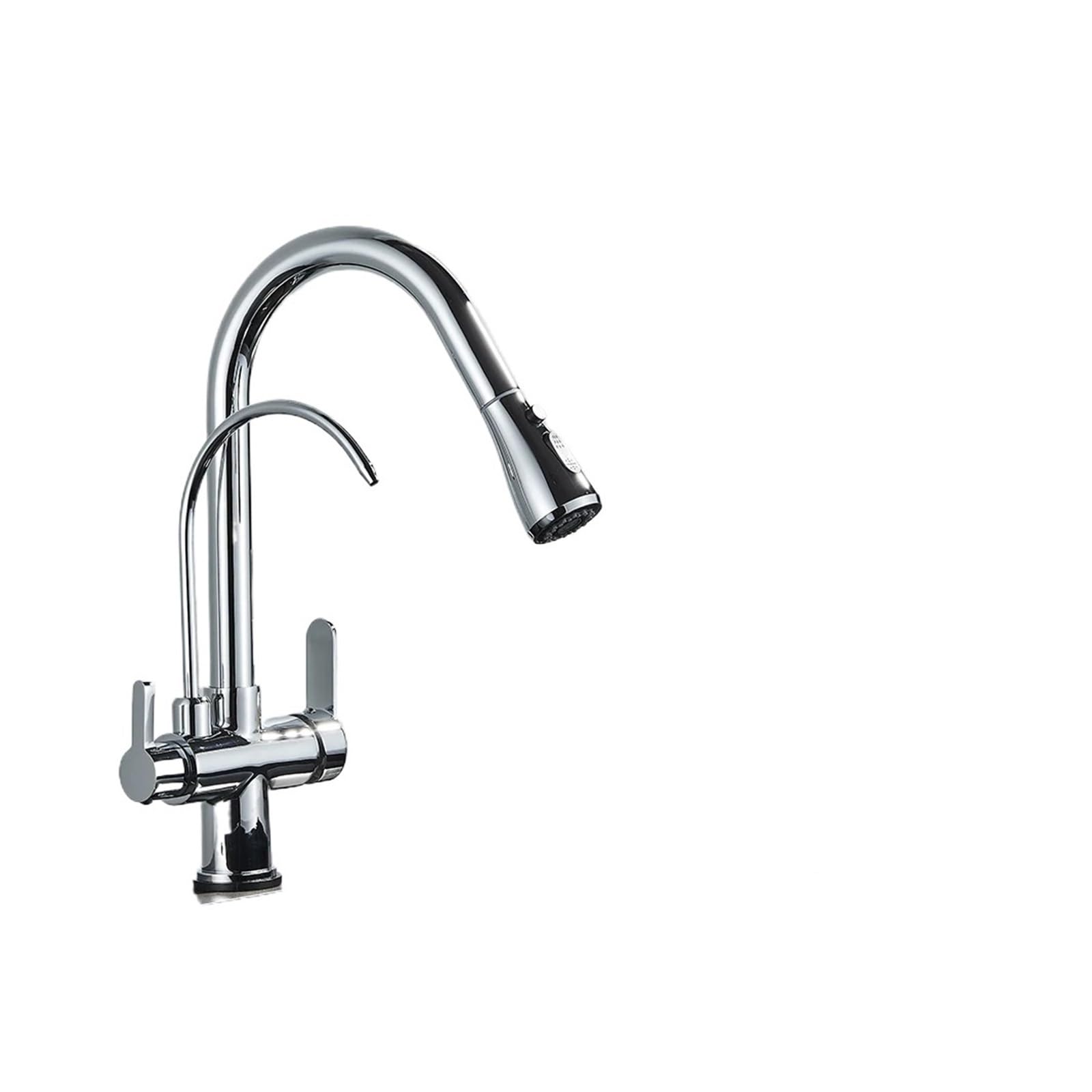 MXXQRHF Kitchen Faucets, 1PCS Antique Brass Strainer Kitchen Faucet Swivel Pull Out Spout Dual Handle Strainer Mixer Faucet (Chrome A)