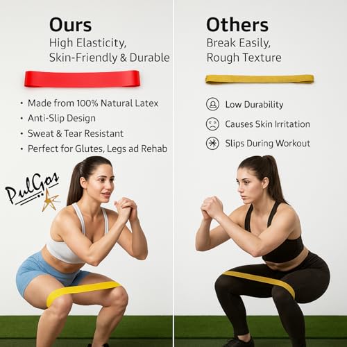 Image of PulGos Natural Rubber Heavy Resistance Bands for Workout & Fitness - Premium Elastic Bands for Muscle Stretching,Strength Training,Yoga,Pilates,Physical Therapy & Full Body Exercise - Set of 5 Levels
