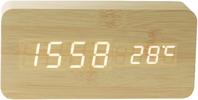 PiLife Wooden Digital Alarm Clock, Novelty Bedside Desk Alarm Clock with Adjustable LED, Temperature Dispaly, Sound Control for Kids (boy and girl), Home, Office