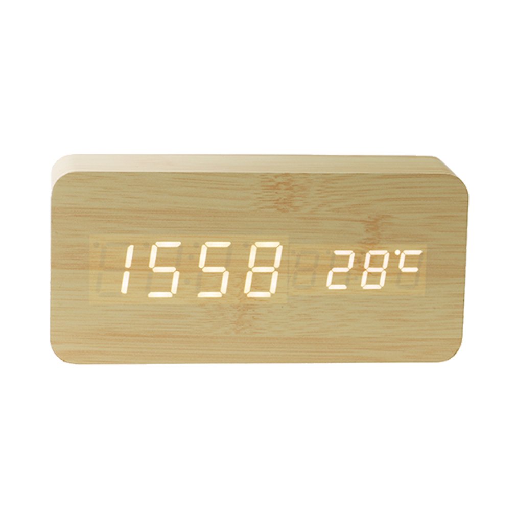 PiLife Wooden Digital Alarm Clock, Novelty Bedside Desk Alarm Clock with Adjustable LED, Temperature Dispaly, Sound Control for Kids (boy and girl), Home, Office