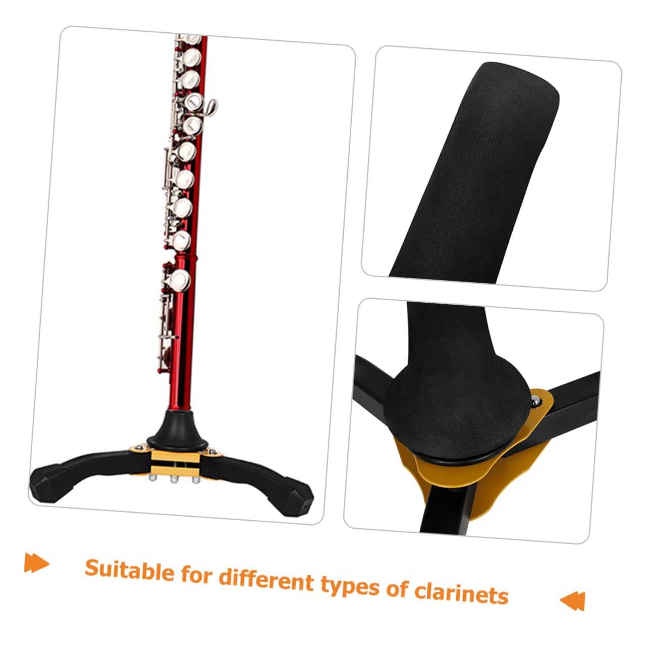 Supporto per Clarinetto Pieghevole a Struttura Triangolare Nero | Metallo e Spugna, Base Stabile, per Strumenti a Fiato, Adatto a Principianti e Professionisti