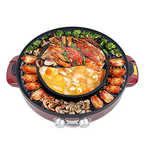 2 in 1 Hot Pot with Grill,Electric Smokeless Grill and Hot Pot BBQ Grill Soup Shabu Pot Household Electric Barbecue Plate Frying Cook Grill,2200W