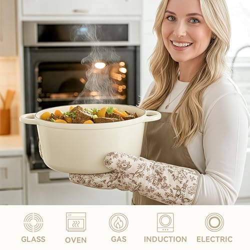6.5 Quart Dutch Oven Pot with Lid, Non Stick Enameled Cast Iron Dutch Oven for Bread Baking, Heavy-Duty, Oven Safe Ceramic Cookware Up to 500°F for Baking, Braising, Stews, Roasting, Beige by Fijinhom - Used condition - Image 5