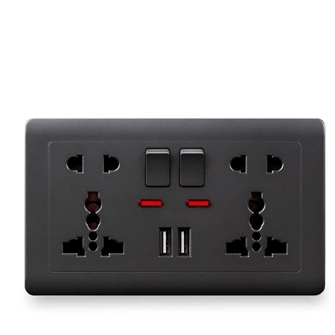 Prise Usb Standard, Panneau Intégré À 5 Trous, Double Port USB 2A, Interrupteur 110-250V, Commande Murale, Prise De Courant Universelle Gray (Double socket) 110-250V