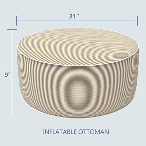 Lvtxiii Inflatable Stool Ottoman Footrest With Handle, All Weather Foot Rest, Indoor Or Outdoor Use For Home Patio Garden And Camping, D21 X H9, Stripe Beige #TOP2