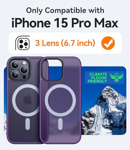 Image of CANSHN Magnetic Compatible with iPhone 15 Pro Max Case [Translucent Matte] [Compatible with Magsafe] Slim Thin Shockproof Protective Bumper Cover Phone Case 6.7 Inch - Deep Purple