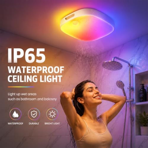 Image of ELEPHANTBOAT RGB LED Ceiling Light with Motion Sensor & Remote, Dimmable LED Sensor Light for Home Indoor, USB Rechargeable 8000mAh Ceiling Lamp Decorative Light for Bathroom, Living Room