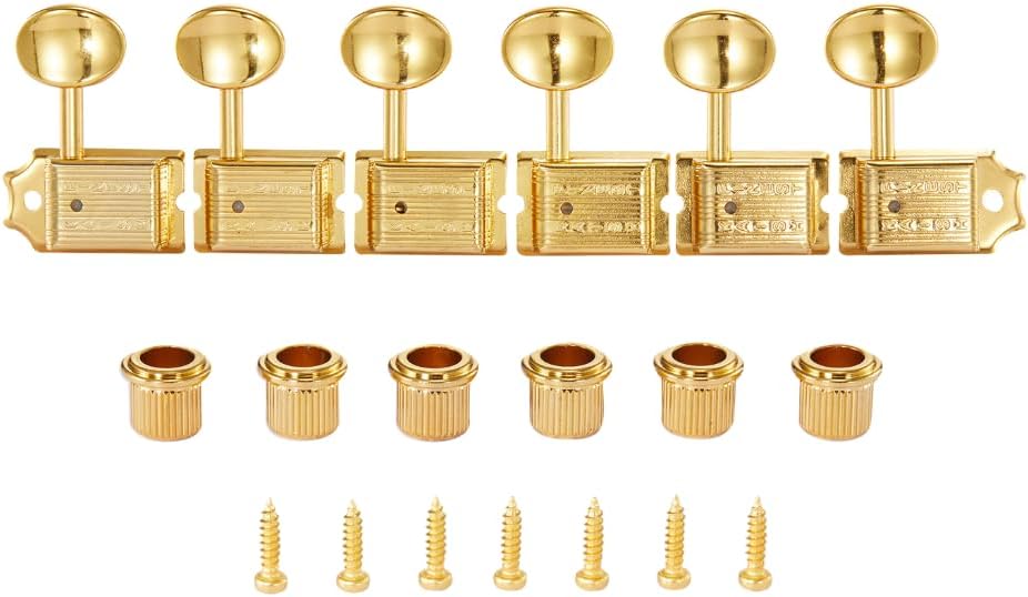 Premium Vintage Guitar Tuners Tuning Machines Peg Guitar Tuning Keys with Split Shaft for Strat/Tele/Jaguar Metal Oval Key Righty Gold