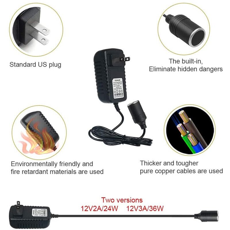 cigarette to 240v adapter DC 12V Cigarette Lighter Power Supply Adapter 12W–36W, AC 100–240V to 12V Converter Transformer, Car Socket Charger for Pump, Cooler, LED Lights — US
