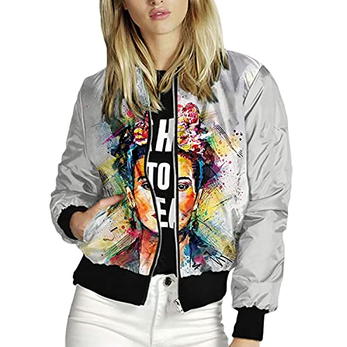 kewing Chaqueta Estampada con Pintura al óleo para Mujer - Chaqueta Ligera de béisbol de Manga Larga con Cremallera Chaqueta Corta Chaqueta de Bombardero Outwear