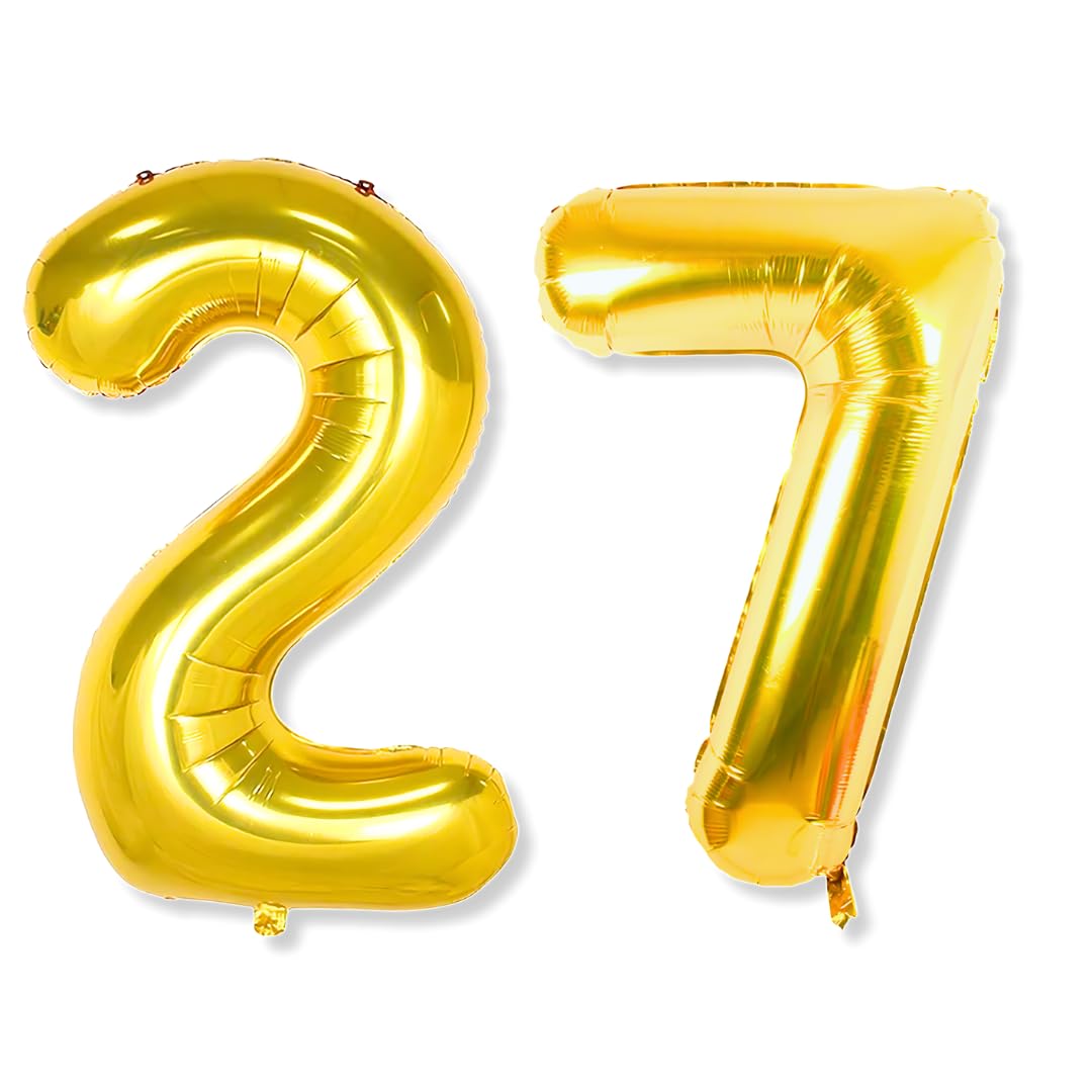 27 number Golden Foil Balloon 16 inch Size Birthday Decoration Items Pack of 2 | 27th Year Balloons | Twenty Seven-image-46