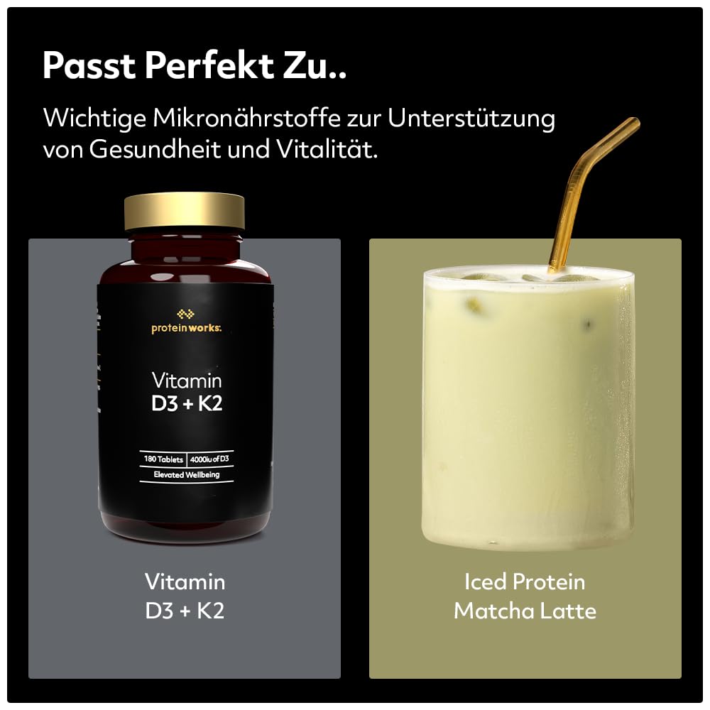Protein Works | Iced Protein Matcha Latte - Gold, 33 Portionen, 1kg | Matcha Grüner Tee, Whey-Protein-Mischung, 70mg Koffein, Hoher Proteingehalt, Kein zusätzlicher Zucker
