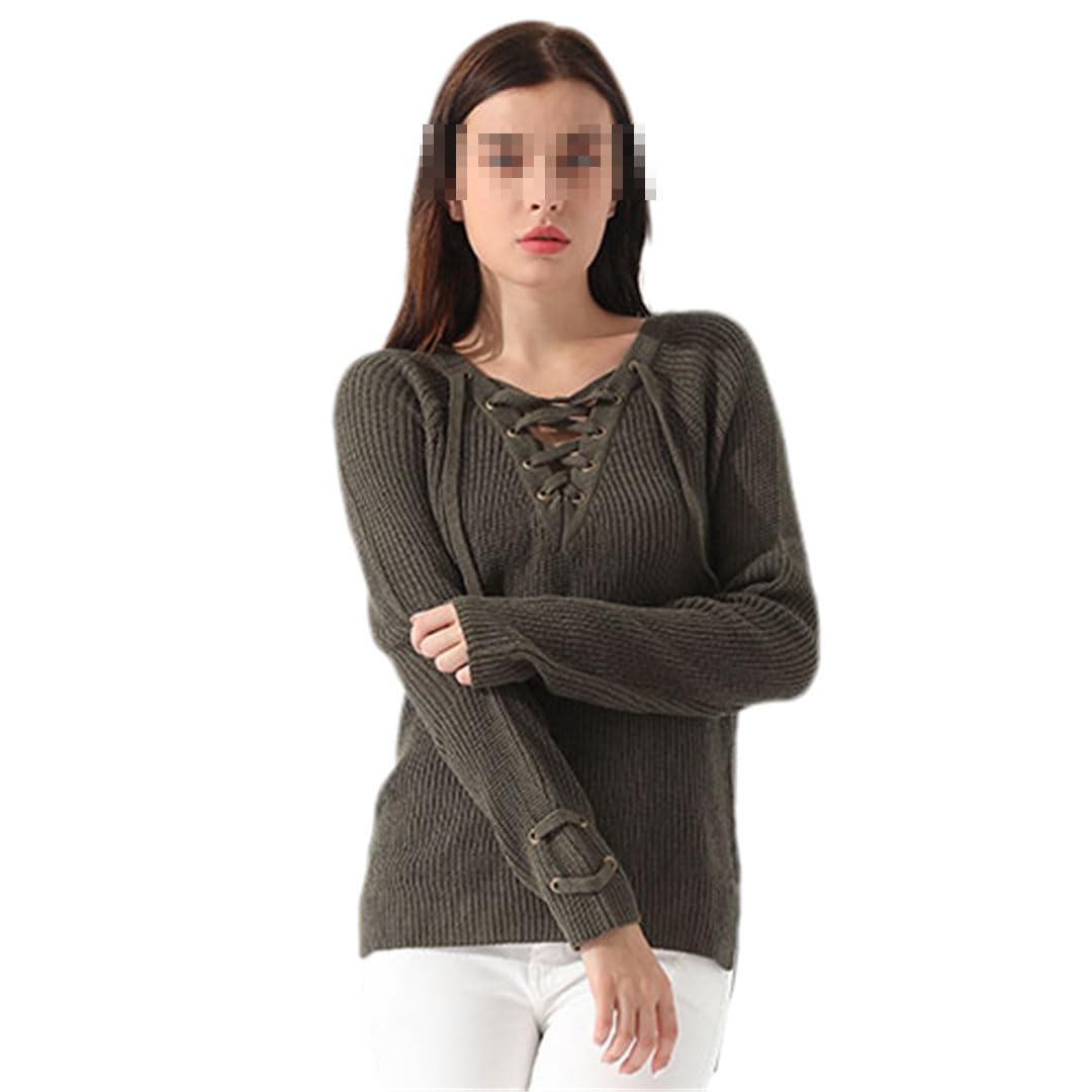 Vogrtcc Maglione invernale da donna a maniche lunghe lavorato a maglia