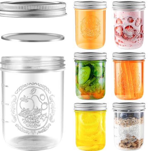 Miuyhji Overnight Oats Containers with Lids, 6-Pack Glass Mason Jars 16 oz with Lids Wide Mouth...