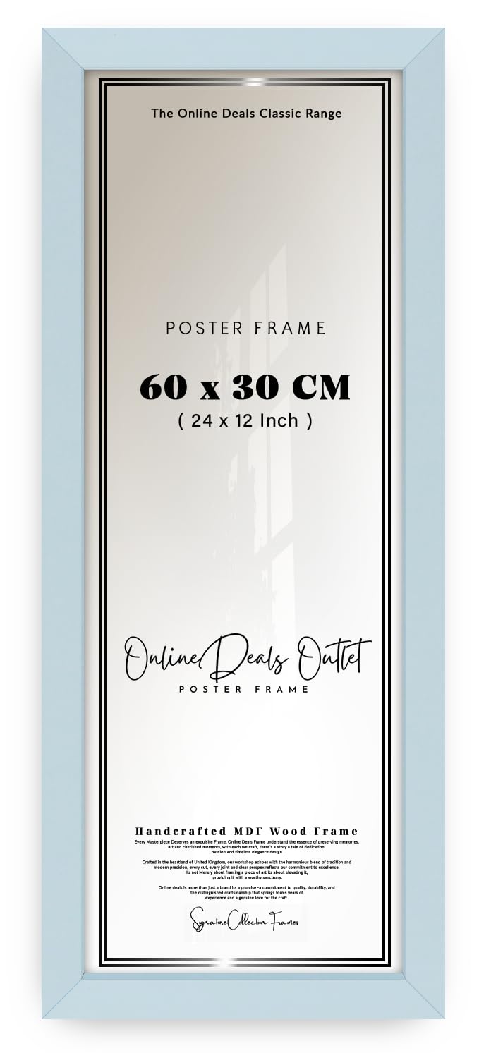 Online Deals | MDF Poster Frame (60 x 30 CM) 24X12 Inch for Abstract Pop Culture Prints & Vibrant Wall Décor, Stylish MDF Finish, Secure Hanging Hooks [ Light Grey ]